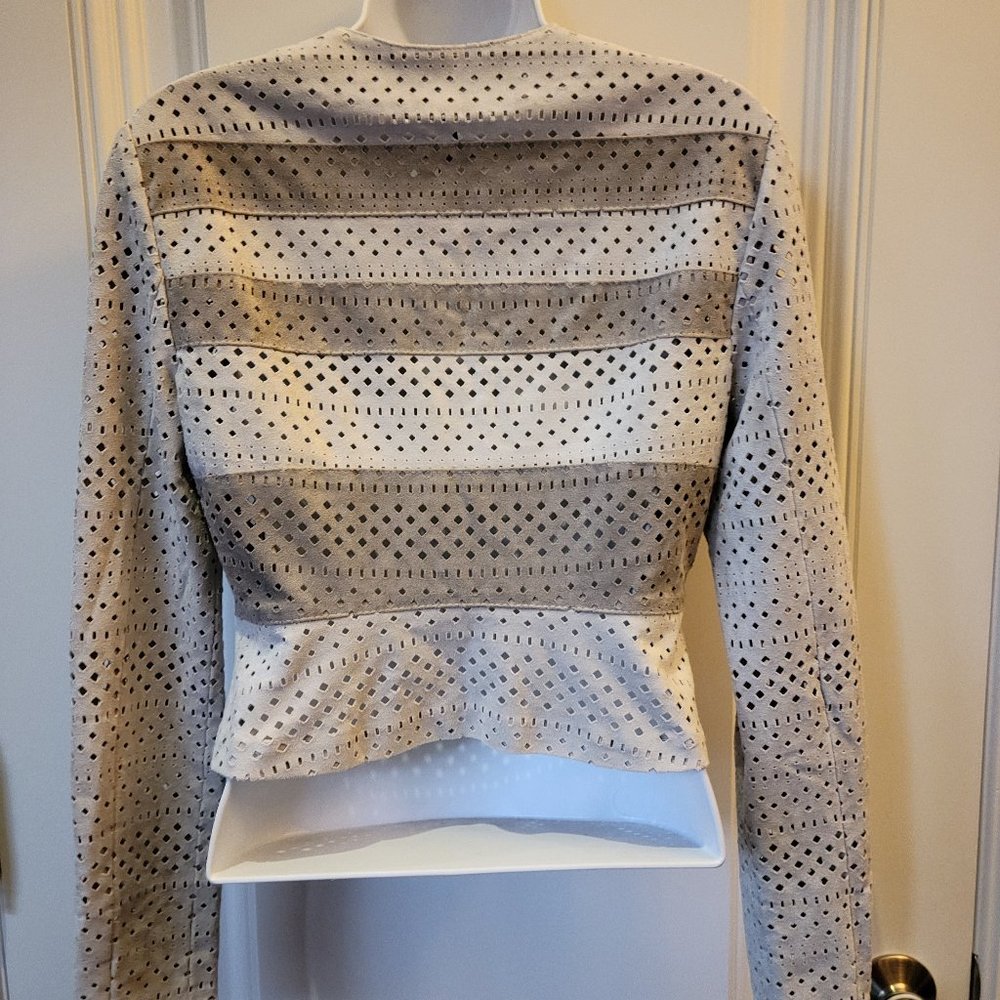 BCBG Perforated Faux Suede Zip Jacket - Picture 8 of 14